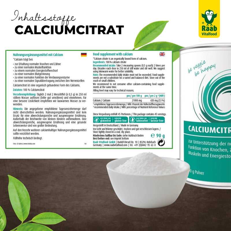 Raab Vitalfood calcium citrate powder, 90 g, vegan, easy to dose, athletes, support for muscles and bones, electrolyte balance - NewNest Australia