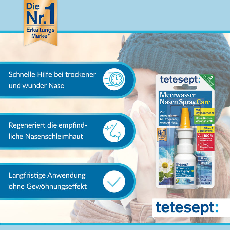 Tetesept Seawater Nasal Spray Care - Nourishing And Decongestant Nasal Spray For Natural Cleansing & Regeneration Of The Nasal Mucosa In Case Of A Cold - 5 X 20 Ml - NewNest Australia