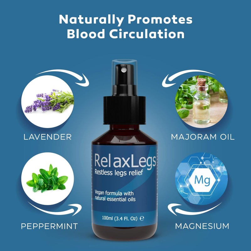 RelaxLegs Restless Legs Relief - Ideal Magnesium Spray for Restless Legs & Cramp Relief for Legs, Effective Muscle Relaxant For Leg Ache Relief, Swollen Legs Relief & Foot Spray for Tired Feet, 100ml - NewNest Australia