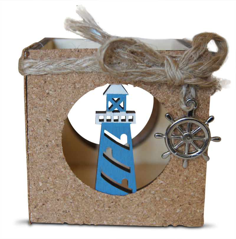 NewNest Australia - Shoreside Nautical 2-Piece Lighthouse & Sailboat Cork Covered Rustic Tea Light Candle Holder Home & Room Beach Decor 