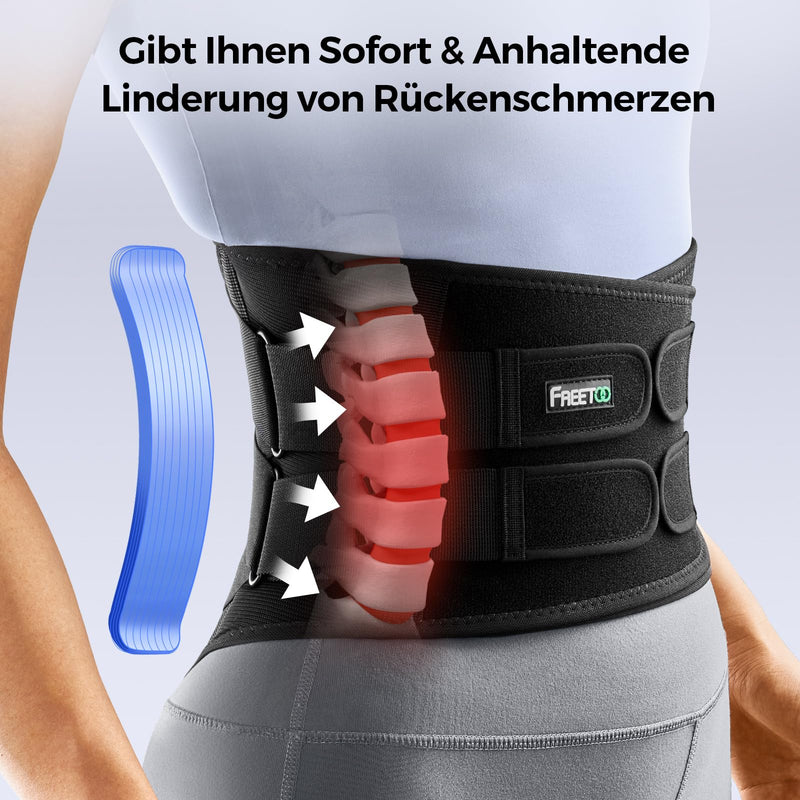 FREETOO back support belt with 7 metal supports, comfortable back bandage for men and women with removable 3D lumbar padding for the lower back, lumbar spine, breathable back strap for work and sports M (waist: 85-100 cm) black - NewNest Australia