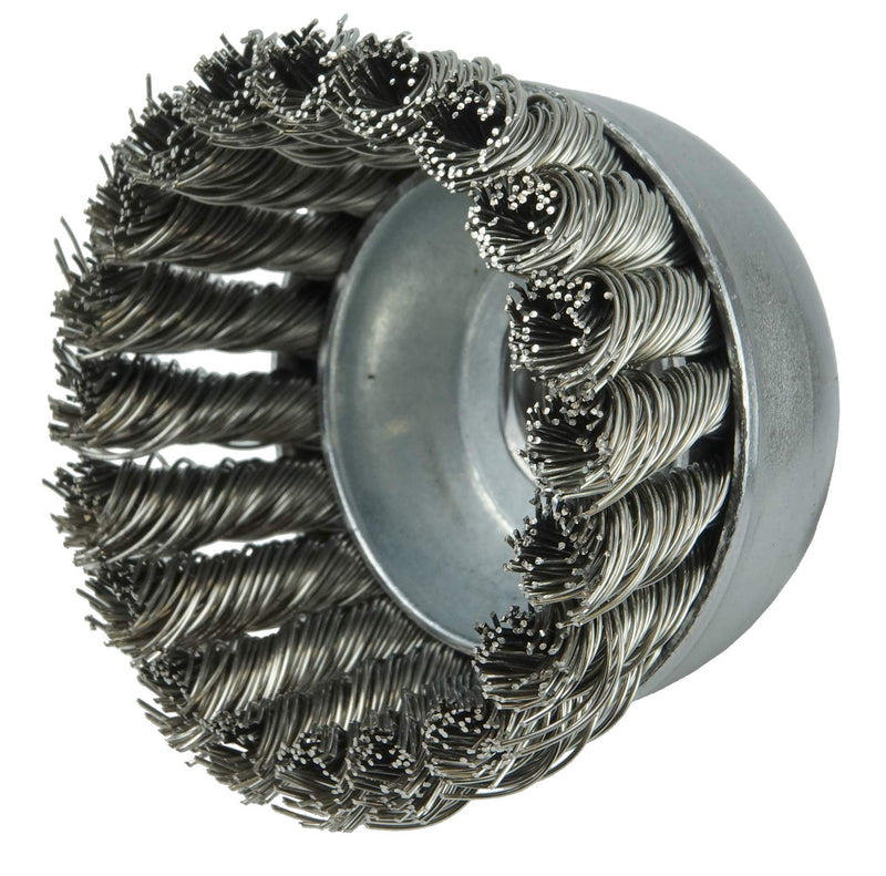 Weiler 13256 2-3/4" Single Row Knot Wire Cup Brush, .020" Stainless Steel Fill, 3/8"-24 Unf Nut, Made in the USA 2-3/4" Dia .020" Wire Size x 1" Trim Length - NewNest Australia