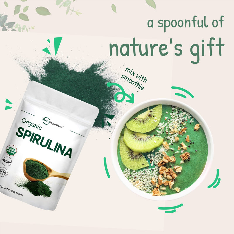 Micro Ingredients Organic Spirulina Powder, 16 Ounce, Raw Spirulina (Arthrospira Platensis), The Richest Sources of 70% Vegan Protein, Containers Minerals, Vitamins, Non-GMO & Non-Irradiation 1 Pound (Pack of 1) - NewNest Australia