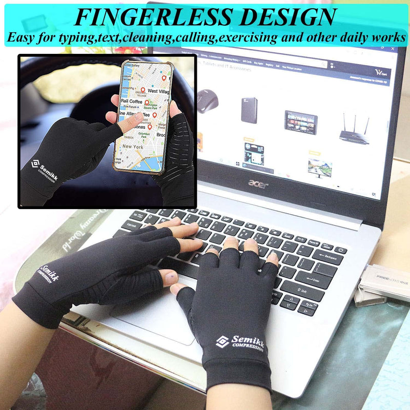 2 Pairs Compression Gloves for Women and Men – Copper Arthritis Gloves for Rheumatoid Arthritis Osteoarthritis Carpal Tunnel – Hand Pain Relief and Support – Open Finger Black Small (2 Pair) - NewNest Australia