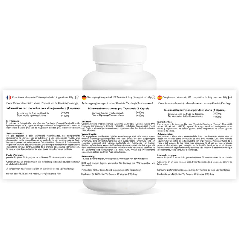GARCINIA CAMBOGIA EXTRAFORTE 1200mg per tablet - 120 tablets - 100% PURE (720mg HCA per tablet) 100% NATURAL - ITALIAN PRODUCT - NewNest Australia