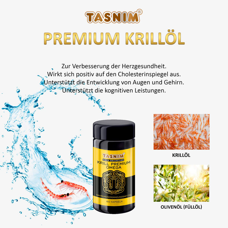 Tasnim Krill Premium Omega capsules 60 pieces 1000.0 mg krill oil in pharmacy quality with eicosapentaenoic acid dacosahexaenoic acid directly from the manufacturer Tasnim - NewNest Australia
