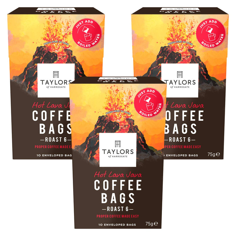 Taylors of Harrogate Hot Lava Java Coffee Bags (10 Enveloped Bags Per Pack x 3 Packs = 30 Coffee Bags) - NewNest Australia