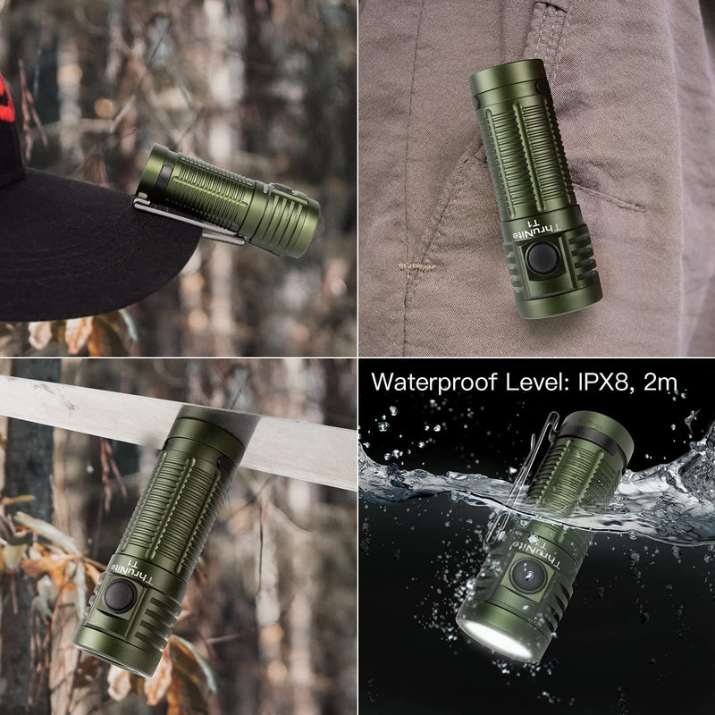 ThruNite T1 EDC Flashlight USB Rechargeable Mini LED Pocket Light with Magnetic Tailcap, Cool White Dark Green-CW - NewNest Australia