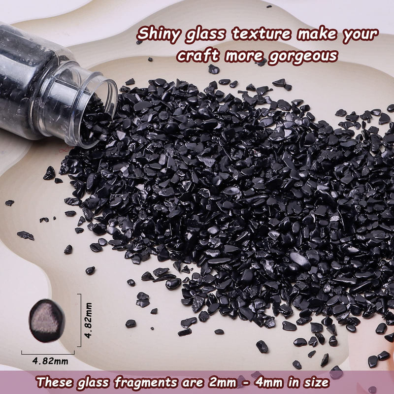 2 - 4MM Irregular Crushed Glass for Resin, Fragment Rock Tumbled Chip Crystal Quartz Pieces Sprinkles Chunky Glitter Shiny Nail Sequins Flakes for Nail Art Jewelry Making Home Decor Vase Filler Black - NewNest Australia