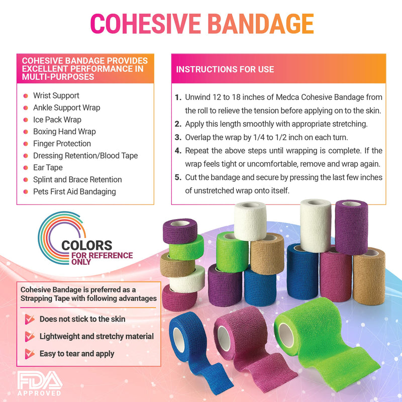 Self Adhesive Cohesive Tape Rolls - Pack Of 12-2.5 Cm, 2 Inch, 3 Inch X 1.5 M Self Adhesive Bandage Rolls And Sports Bandage For Ankle, Wrist, Sprains And Swelling - NewNest Australia