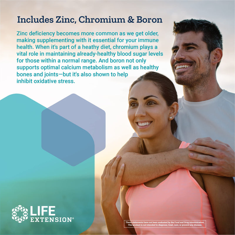 Life Extension Only Trace Minerals - A Daily Dose of Zinc, Chromium, Boron, Vanadyl sulfate & More – For Healthy Immune Function & Well-Being -Non-GMO, Gluten-Free - 90 Vegetarian Capsules Standard Packaging - NewNest Australia