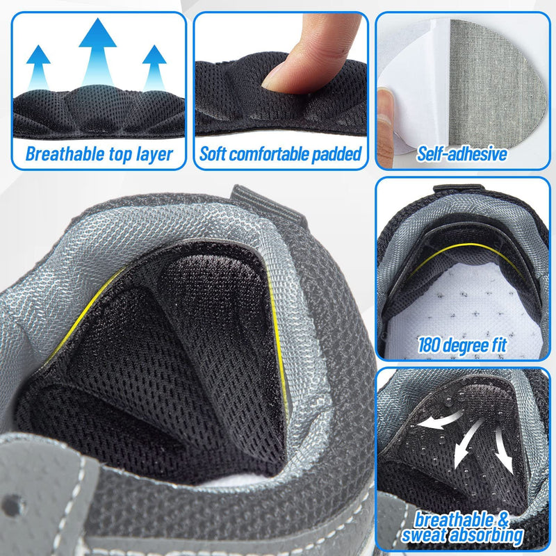 Heel Cushion Pads, 8 Pcs Mesh Self-Adhesive Heel Cushion Inserts for Back of Heel, Heel Grips Pads Prevent Shoes Too Big for Women Men, Black - NewNest Australia