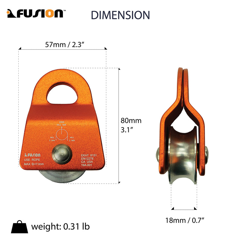 Fusion Climb Ekat Micro Aluminum Side Swing Pulley Orange 20KN, 11MM Rope (FP-8151) - NewNest Australia