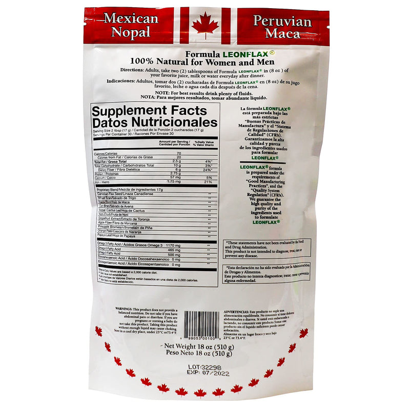 Leonflax, 100% Authentic Canadian Flax Seed, All-natural, High Fiber Content, Dietary Supplement to Improve your Digestive Health, 18 Oz, Bag 1 - NewNest Australia