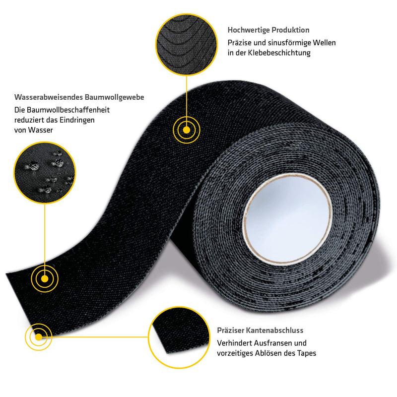 K-Active Tape Classic | Kinesio tapes super skin-friendly | waterproof | Kinesiology tape for sports & therapy, extra long hold | [5cmx5m] black K-night - NewNest Australia