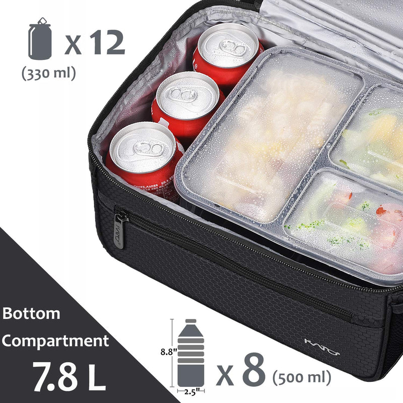 NewNest Australia - Extra Large Lunch Bag - 13L/ 22 Can, Insulated & Leakproof Adult Reusable Meal Prep Bento Box Cooler Tote for Men & Women with Dual Compartment, Black 