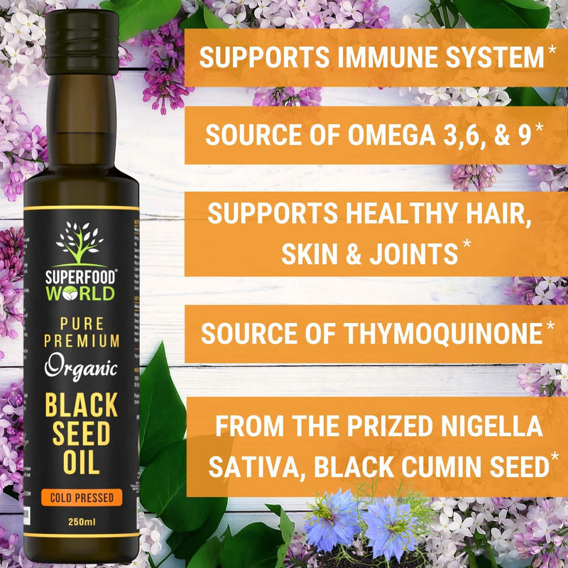 Organic Black Seed Oil 250ml - 100% Pure & Premium Virgin Cold Pressed Nigella Sativa Black Cumin Seed Oil - Supports Healthy Immune, Joint & Brain Function - Certified Organic in The UK - NewNest Australia