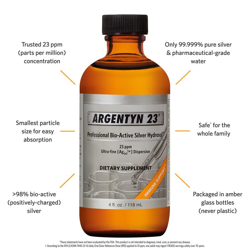 Argentyn 23® Professional Formula Bio-Active Silver Hydrosol for Immune Support* – 4 oz. (118 mL) Twist Top Bottle – Colloidal Silver – Colloidal Minerals - NewNest Australia