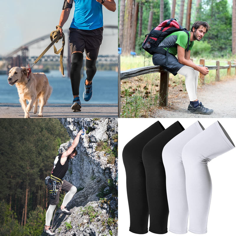 Leg Sleeves Compression Long Knee Sleeve UV Protection for Men Women Sport Basketball Football (Black, White,4 Pieces) 4 Black, White - NewNest Australia