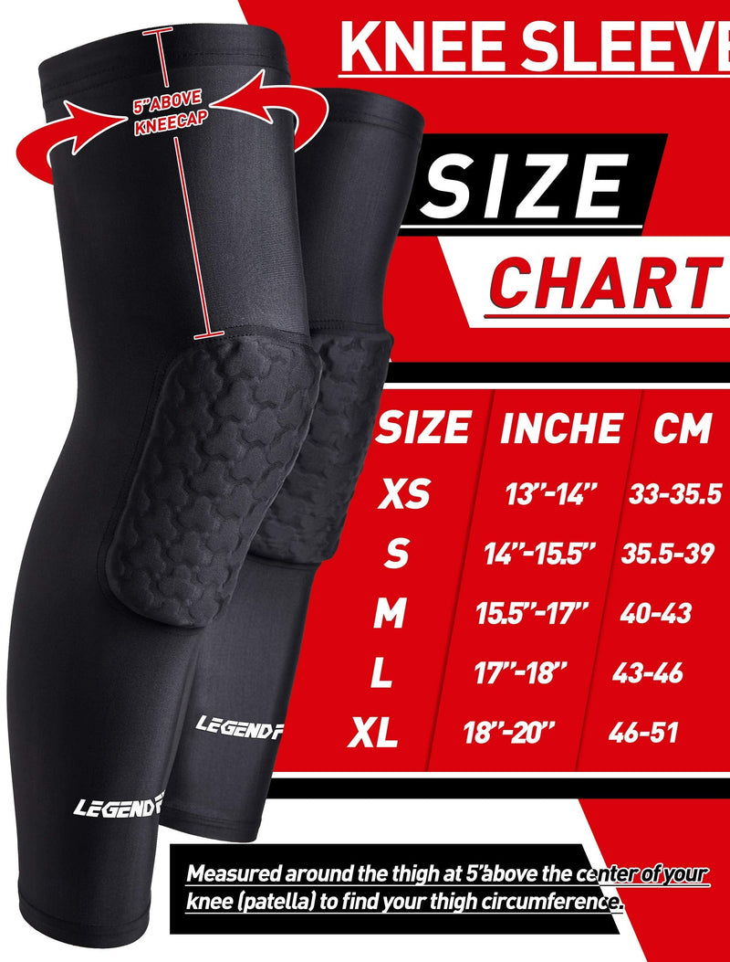 Legendfit Basketball Knee Pads for Kids Youth Adults Protective Padded Compression Long Leg Sleeves Sports Gear for Volleyball Baseball Football Wrestling 1 Pair Black X-Large - NewNest Australia