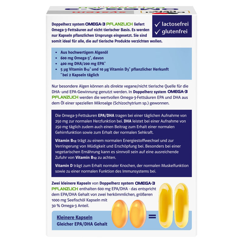 Doppelherz system OMEGA-3 VEGETABLE - algae oil - vitamin D as a contribution to the normal function of the immune system - 120 capsules 120 pieces (pack of 1) - NewNest Australia