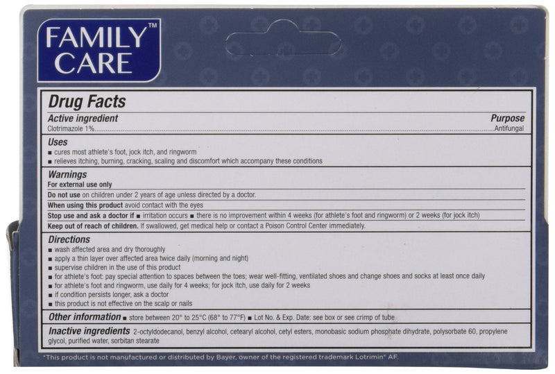 Family Care 831527005052-1 Clotrimazole Anti-Fungal Cream, 1% USP - NewNest Australia