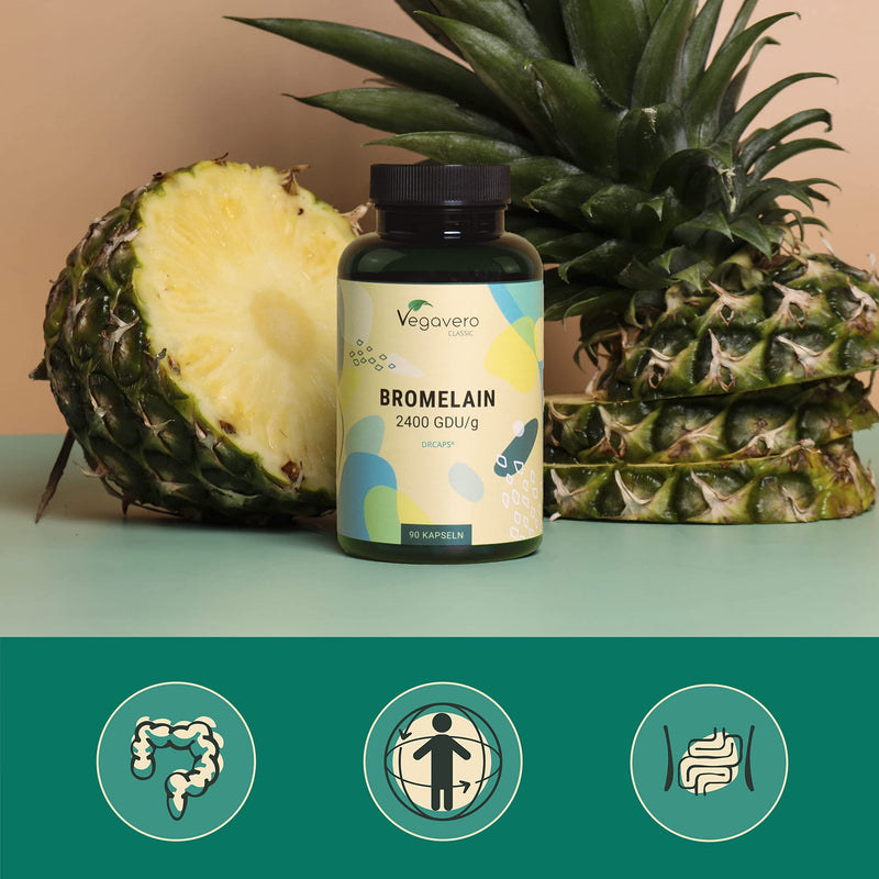 Natural Bromelain High Dose | Premium: 2400 Fip - 1200 Gdu | Enteric Juice-Resistant Drcaps | Laboratory Tested | Pineapple Enzymes | Vegan - No Additives | German Production Vegavero - NewNest Australia