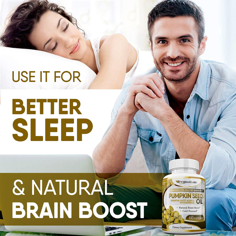 Pumpkin Seed Oil - 100% Cold Pressed Pure 1000mg Extraction - Best for Hair Growth, Younger Looking Skin & Face, Bladder Control Supplement, 60 Softgels - NewNest Australia
