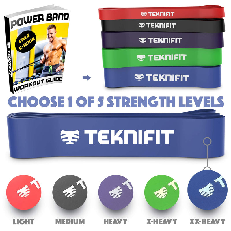 Teknifit Resistance Band - Single Pull Up Power Band - Full Body Workout and Home Fitness Solution - Inc FREE Exercise Guide Download BLUE (XX-HEAVY) - NewNest Australia
