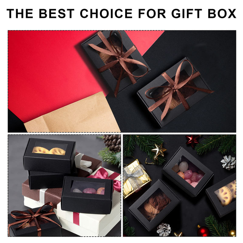 Zonon 30 Pieces Mini Kraft Paper Box with Clear Window Craft Cardboard Present Box Present Packaging Box for Favor Treat Bakery Candy, 3.34x2.36x1.18 Inch (Pack of 30) Black 3.34x2.36x1.18 Inch (Pack of 30) - NewNest Australia