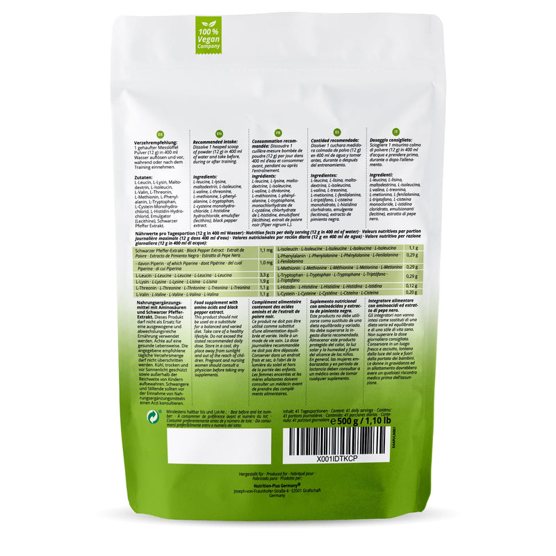 Eaa Powder Neutral 500 G - High Dose - Instant Eaas Natural Without Sweeteners, Additives And Artificial Flavor - Essential Amino Acids - Vegan Essential Aminos - NewNest Australia