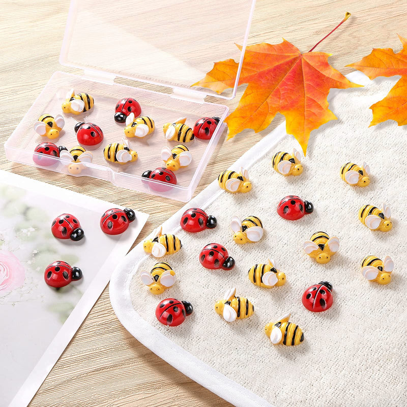 CCOZN 60 Pieces Tiny Resin Bees Ladybugs Decors, Including 30 Pcs Resin Bumblebees Embellishments 30 Pcs Resin Ladybugs Decors with Box Bee Decoration for DIY Crafts Wreath Scrapbooking, 0.75 Inch - NewNest Australia