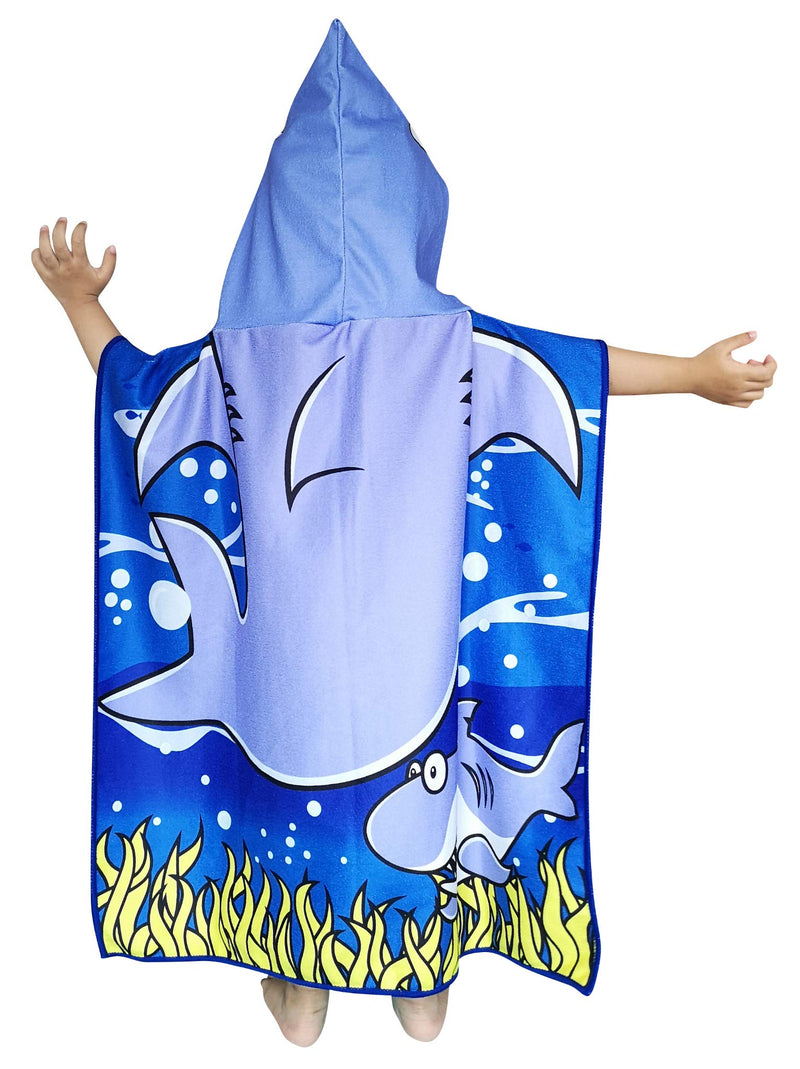 Athaelay Ultra Breathable Microfiber Hooded Beach Towel for Kids, Toddlers Bath/Pool/Swim Poncho Cover-ups Swimwear, Shark Blue Shark - NewNest Australia