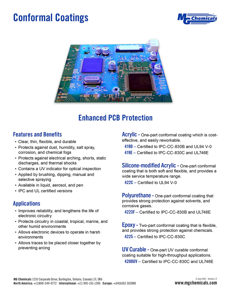 MG Chemicals - 419D-55ML 419D Premium Acrylic Conformal Coating, 55 mL Bottle, IPC 830, UL 94V-0 (File # E203094) - NewNest Australia