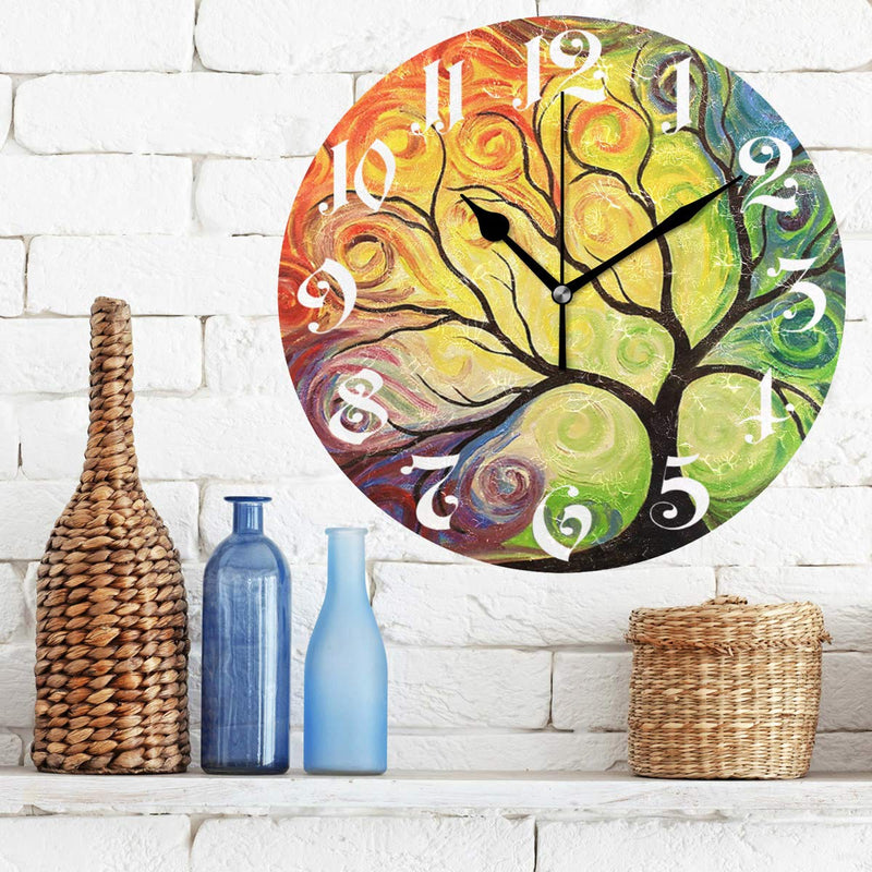 NewNest Australia - Wamika Wall Clock Tree of Life Rainbow Branch Leaves Seasonal Flowers Round Clock Silent Non Ticking Decorative, Spring Summer Autumn Floral Clocks 10 Inch Battery Operated Quartz Quiet Desk Clock 