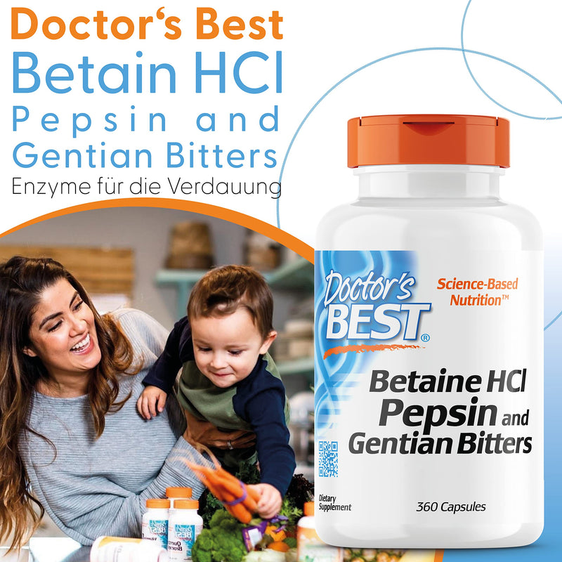 Doctor's Best, Betaine HCl (Betaine Hydrochloride) with pepsin and bitter substances from gentian, 650mg, 360 soft capsules, high dosage, laboratory tested, soy-free, gluten-free, without genetic engineering 360 pieces (pack of 1) 331.38 - NewNest Australia