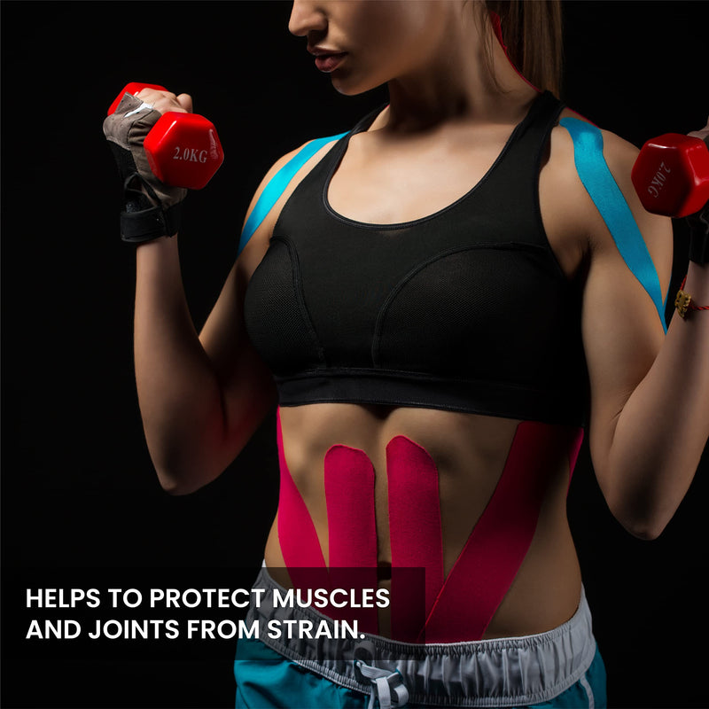 CHOKAS Kinesiology Tape 5m Roll, Elastic Therapeutic Sports Tape for Shoulder, Ankle, Elbow, Wrist, shin Splints and Knee Support, Waterproof Physio Body Tape for Muscle Pain Relief, Boob Tape Pink - NewNest Australia