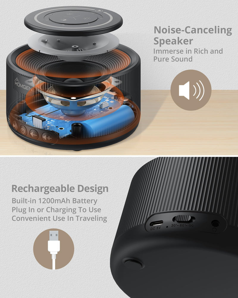 HOMGEN White Noise Machine White Noise Machine Sleep Aid Adult Baby with 3.5mm Audio Jack with 30 Sounds & 7 Colors Night Light Touch Panel Timer Memory Yoga Sleeping Black - NewNest Australia