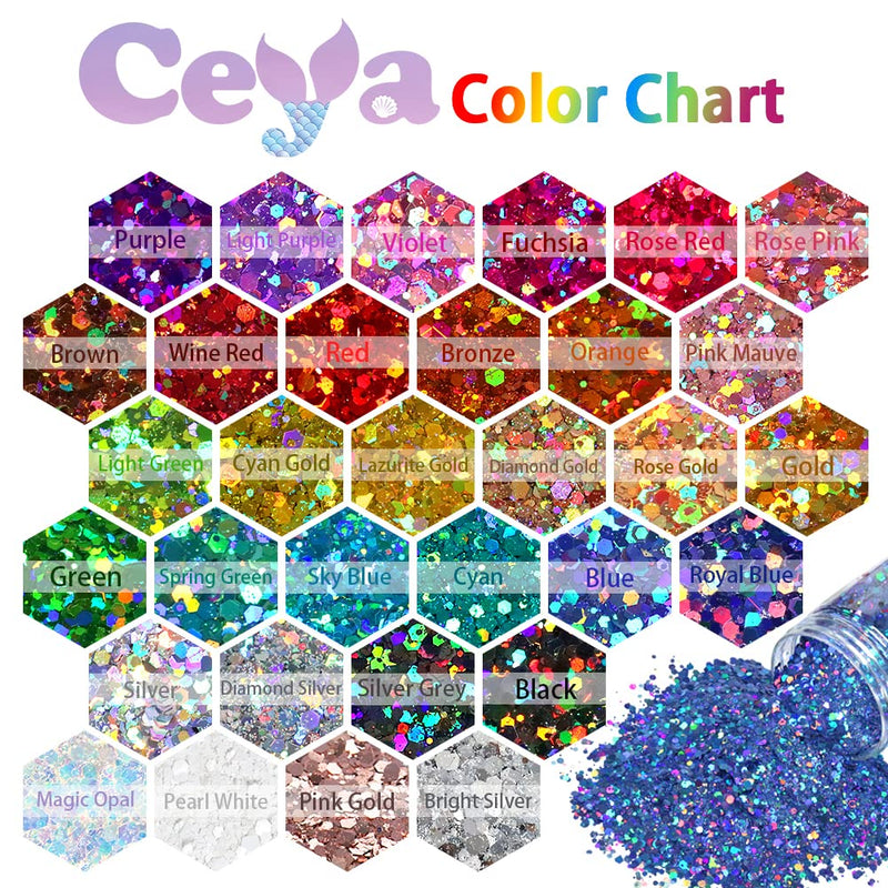 Ceya Holographic Chunky Glitter, 3.5oz/ 100g Black Craft Glitter Powder Mixed Chunky Fine Flakes Iridescent Nail Sequins for Nail Art, Hair, Epoxy Resin, Tumblers, Slime, Painting, Festival Decor - NewNest Australia