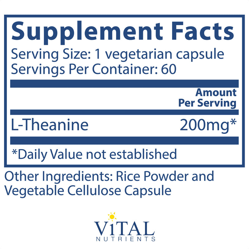 Vital Nutrients - L-Theanine 200 mg - Supports Normal Stress Levels and Cognitive Function - 60 Capsules per Bottle - NewNest Australia