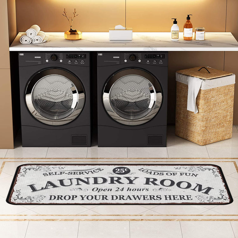 Laundry Room Long Mat Area Rug Non-Slip Floor Mat Waterproof Farmhouse Carpet for Kitchen 40" x 20"(White) Laundry Room 40x20 in - NewNest Australia