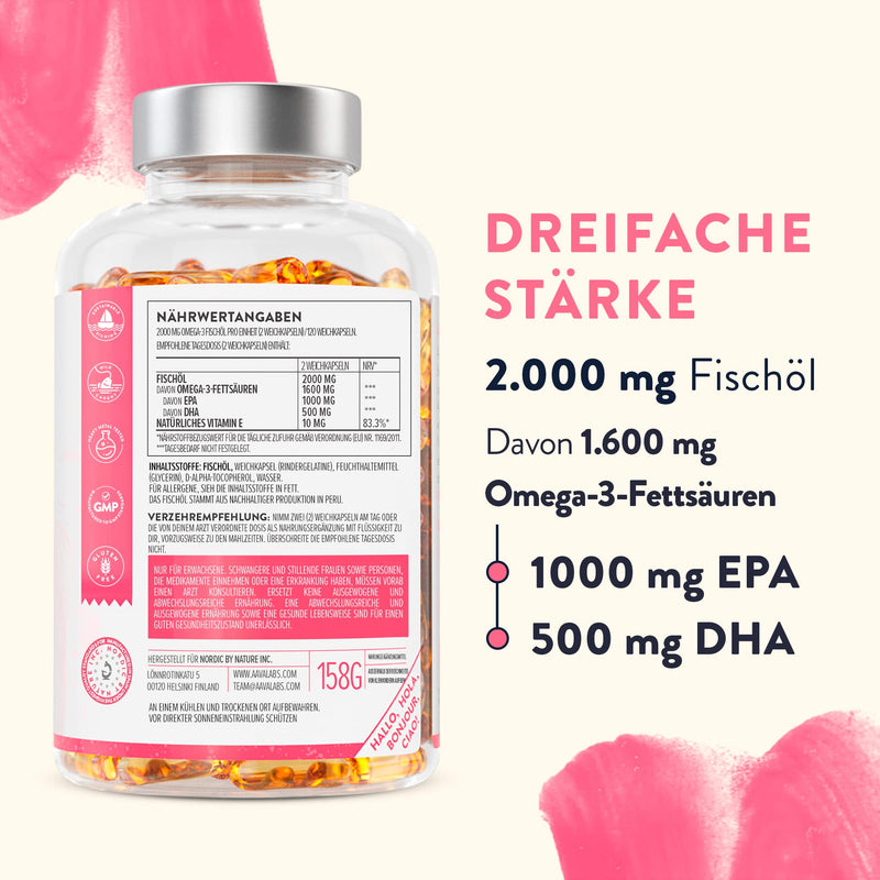 Omega 3 Fish Oil, 2000 Mg, From Aava Labs, High Starch, Molecularly Distilled For The Ultimate In Purity And Freshness, 800 Mg Epa And 400 Mg Dha Per Daily Dose, Gm And Gluten Free, 120 Capsules - NewNest Australia
