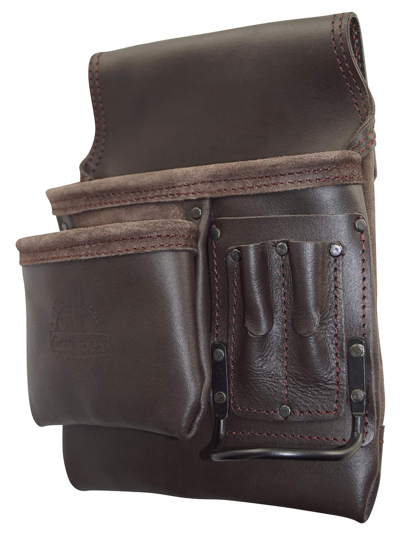 Graintex OS2202 5 Pocket Left Handed Oil Tanned Leather Nail & Tool Pouch Dark Brown Color for Constructor/Electrician/Plumber - NewNest Australia