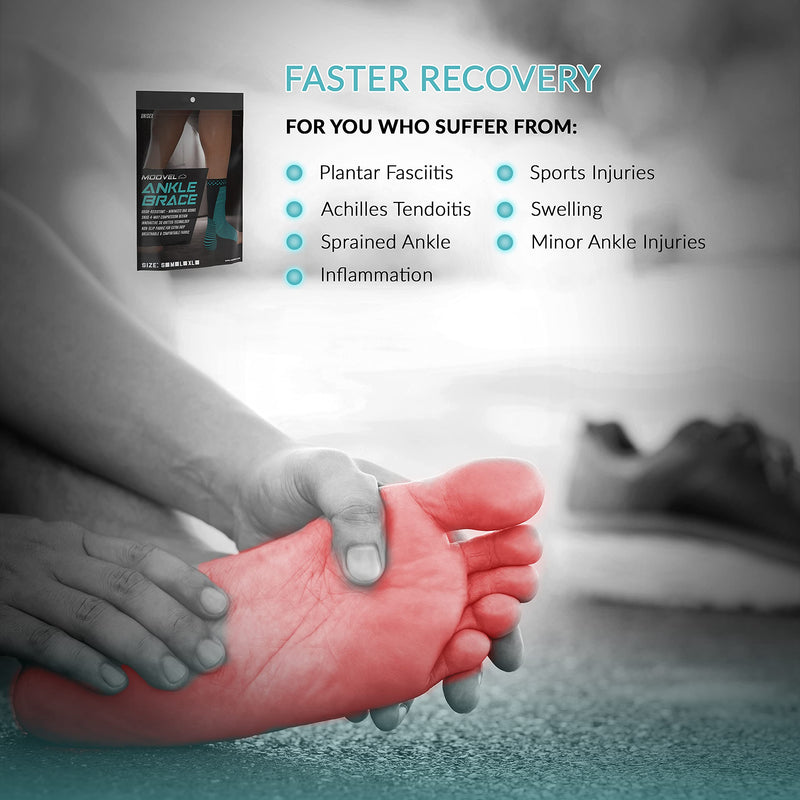MODVEL 2 Pack Ankle Brace Compression Sleeve | Injury Recovery, Joint Pain | FSA or HSA eligible | Achilles Tendon Support, Plantar Fasciitis Foot Socks with Arch Support Small A Black - NewNest Australia