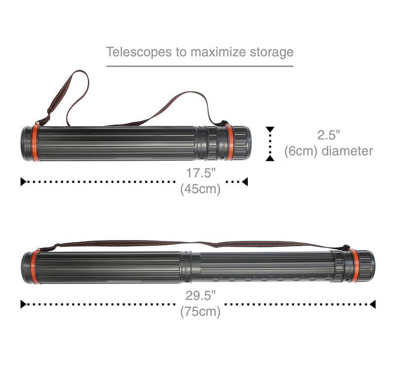 Black Plastic 17.5” x 2.5” Diameter Telescoping Document and Poster Storage Transit Tube w/Nylon Carrying Strap (1 Pack) 1 Pack - NewNest Australia