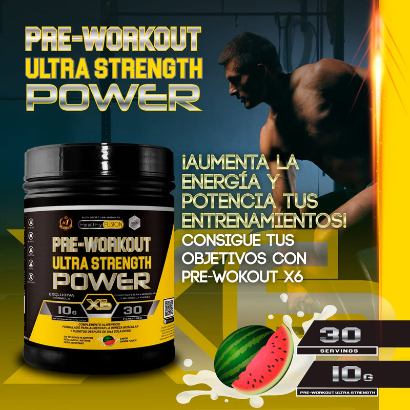Healthy Fusion Ultra Pre-Workout | Powerful Pre-Workout with Beta-Alanine + L-Arginine AAKG + Creatine + Caffeine + Taurine | Watermelon Flavor | 300g - NewNest Australia