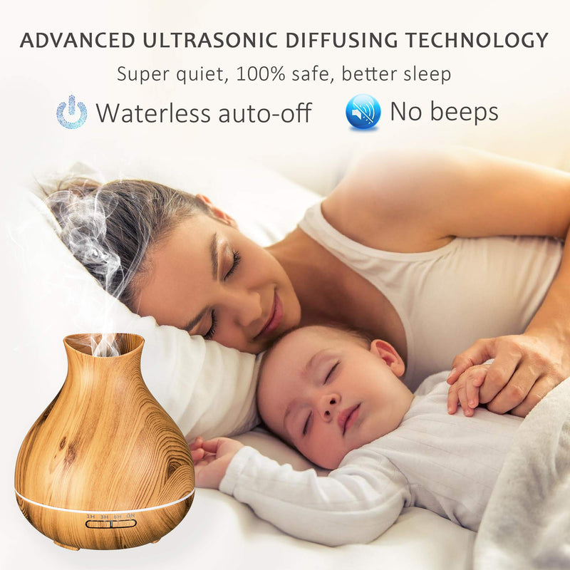 Aromatherapy Essential Oil Diffuser 550ml 12 Hours Wood Grain Aroma Diffuser with Timer Cool Mist Humidifier for Large Room, Home, Baby Bedroom, Waterless Auto Shut-Off, 7 Colors Lights Changing Brown - NewNest Australia