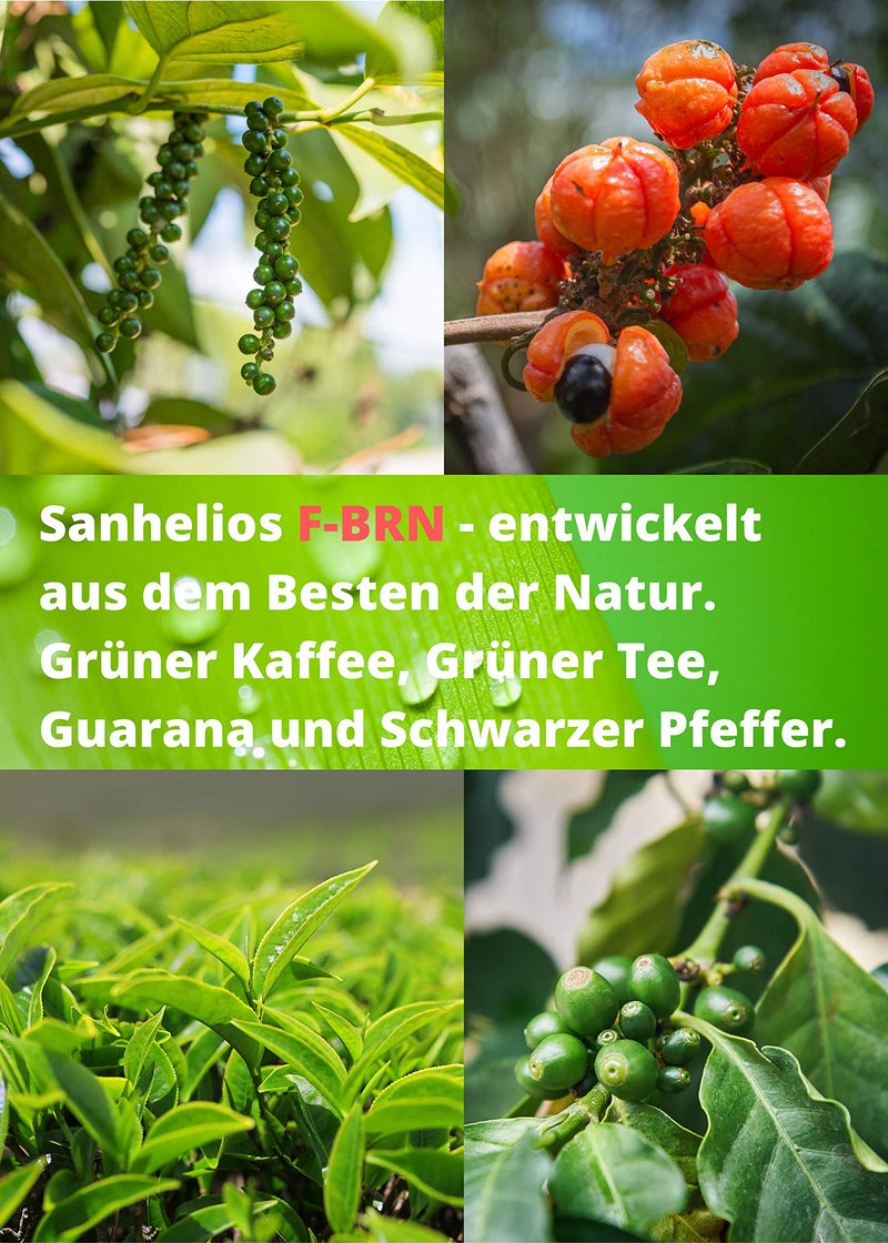 Sanhelios® F-BRN Capsules - Green Tea, Green Coffee, Guarana, Black Pepper | Pharmacy product, 100 pcs.| Vegan, made & tested in Germany - NewNest Australia
