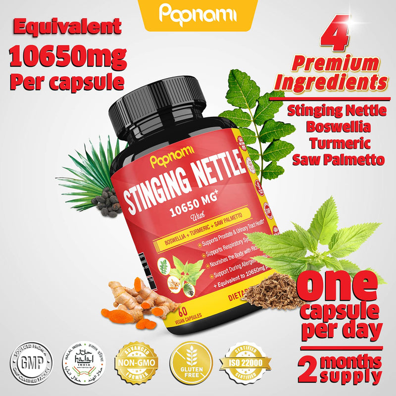 Stinging Nettle Root Extract Capsules equivalent to 10650MG, Highest Potency Plus Complex | Prostate Health Supplements for Men | Promotes Urinary Tract Health, Blood Pressure Support, 2 Months Supply - NewNest Australia