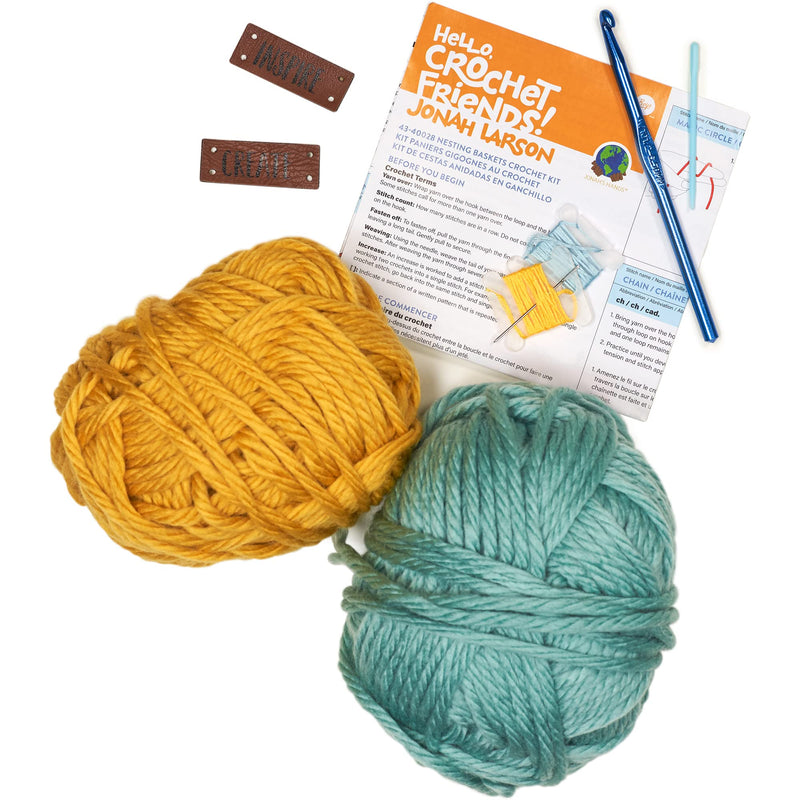 Boye Jonah's Hands Nesting Baskets Beginners Crochet Kit for Kids and Adults, Makes 2 Projects, Multicolor 7 Piece - NewNest Australia